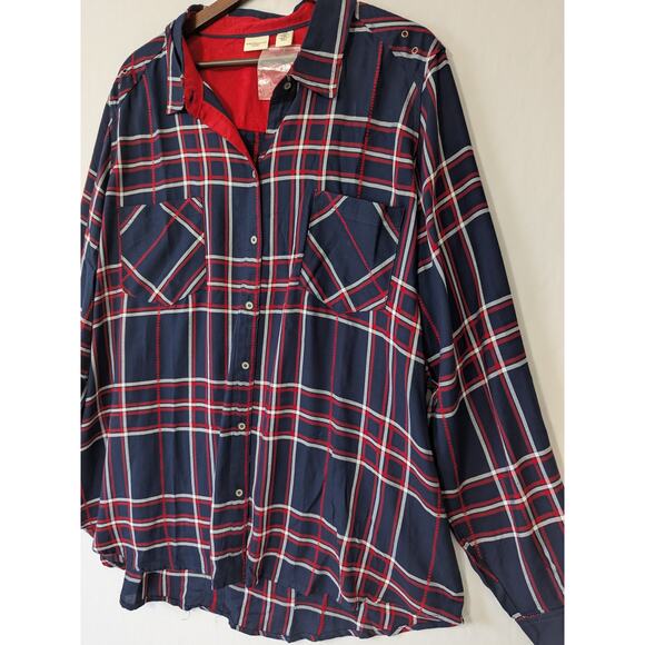 Westbound Woman Navy Red Plaid Button Up Shirt Size 2X Long Sleeves Office New - Picture 2 of 8